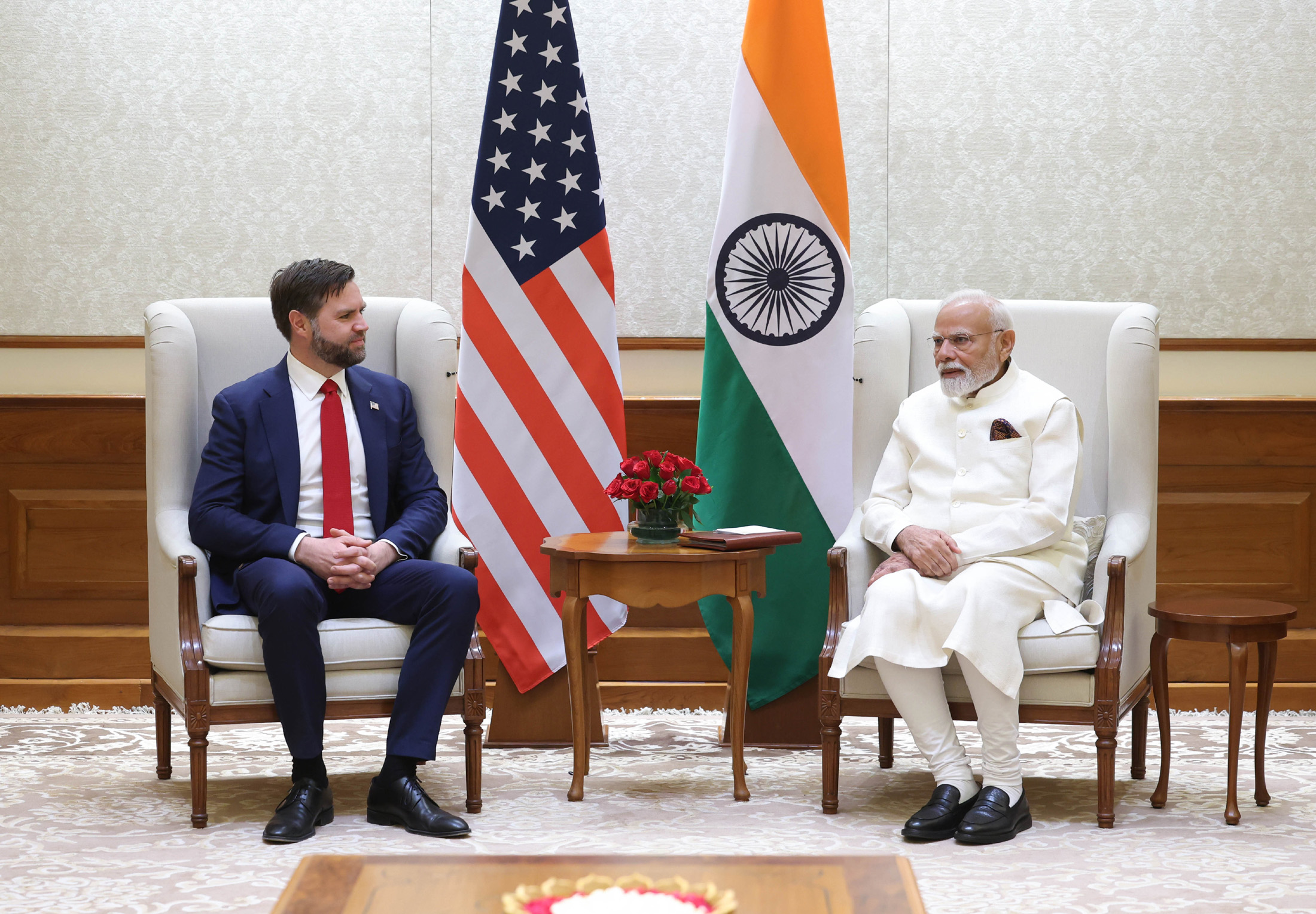 PM at delegation talks with the Vice President of the United States, Mr. JD Vance, in New Delhi on April 21, 2025.