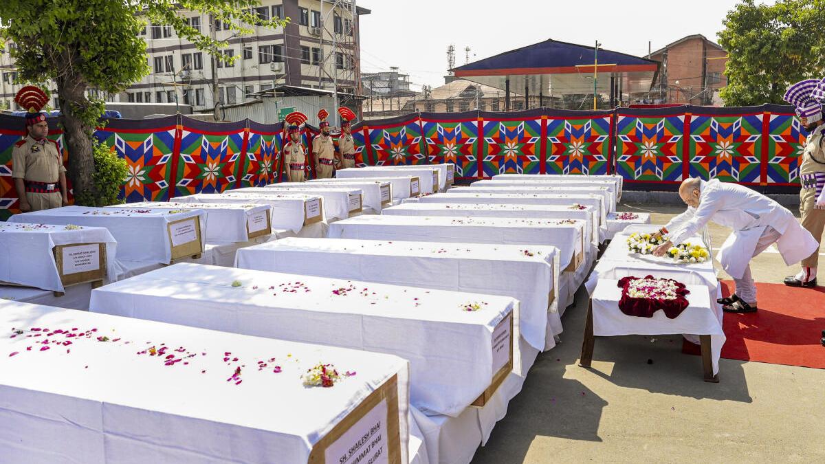 Union Home Minister Amit Shah offers his final respects to the 26 victims of the Pahalgam terror attack in Srinagar, Jammu and Kashmir.